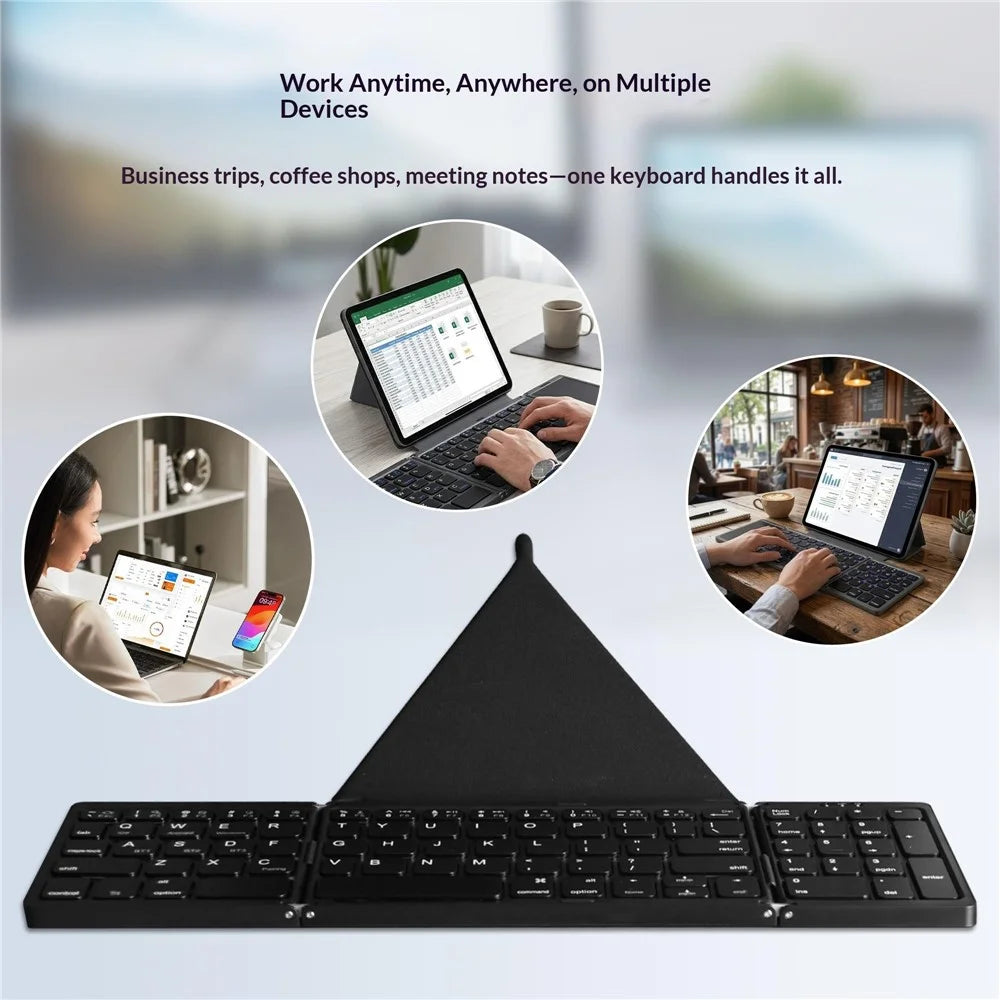 B089T 81-Key Tri-Fold Bluetooth-compatible Keyboard with Numeric Keypad Built-in Bracket for Phone Tablet Laptop - Black - 4