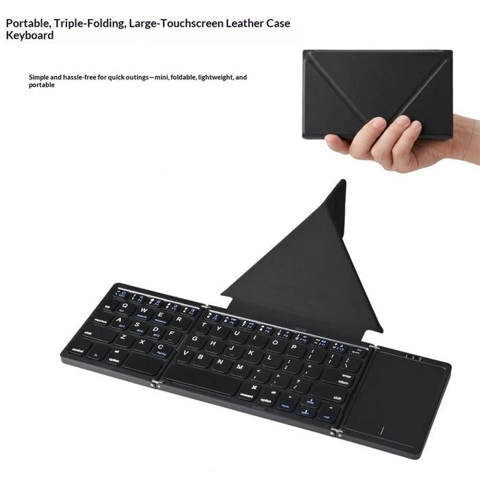 B089T 61-Key Triple-Fold Bluetooth-Compatible Keyboard with Touchpad Built-in Bracket for Phone Tablet PC - Black - 2