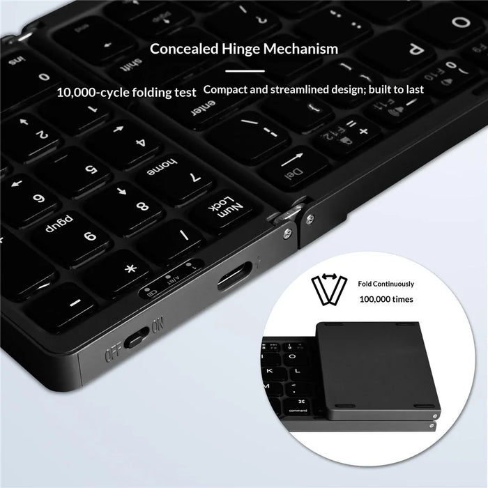 B089T 61-Key Triple-Fold Bluetooth-Compatible Keyboard with Touchpad Built-in Bracket for Phone Tablet PC - Black - 4
