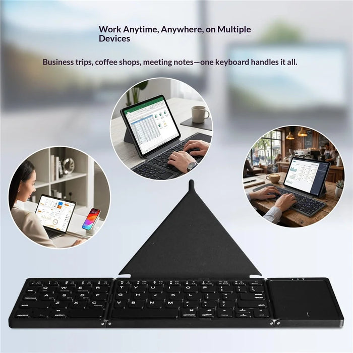 B089T 61-Key Triple-Fold Bluetooth-Compatible Keyboard with Touchpad Built-in Bracket for Phone Tablet PC - Black - 5