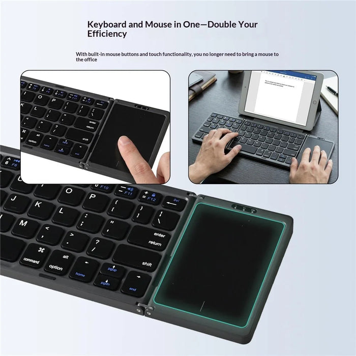 B089T 61-Key Triple-Fold Bluetooth-Compatible Keyboard with Touchpad Built-in Bracket for Phone Tablet PC - Black - 7