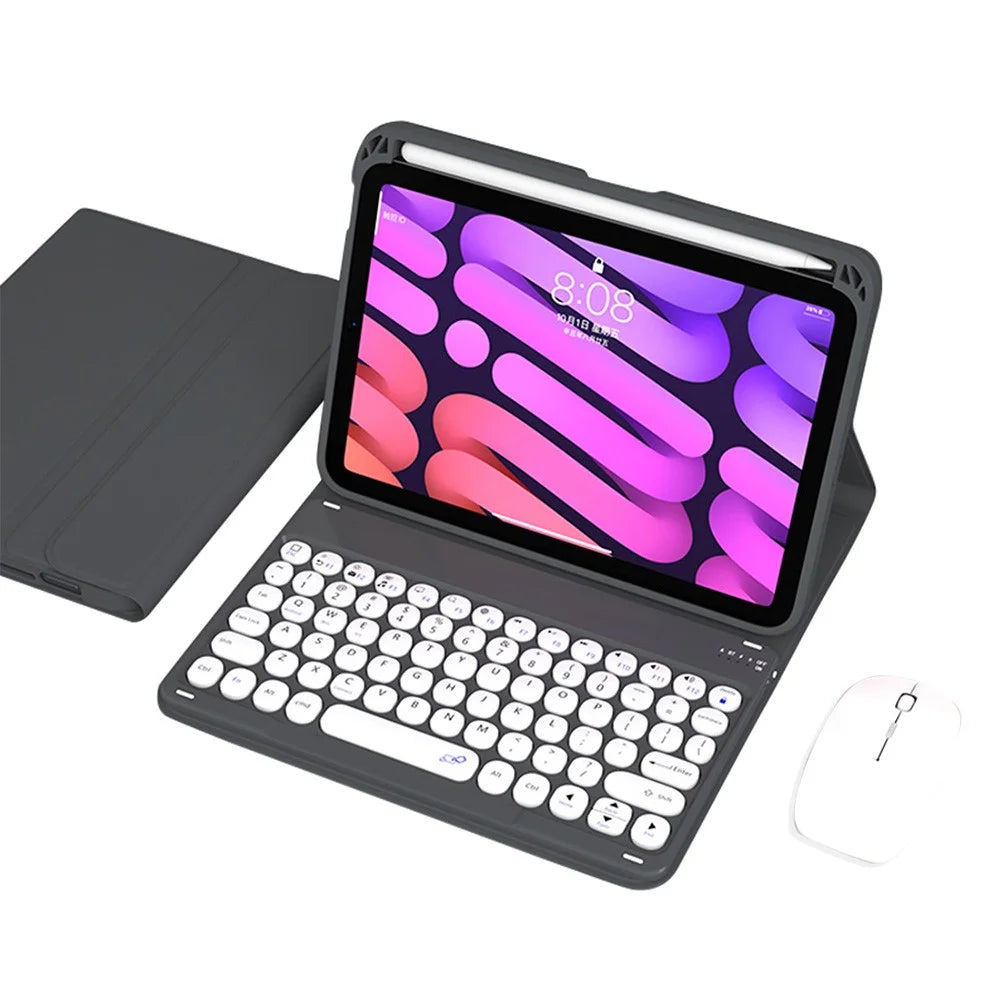 TPU Tablet Stand Case Dust-proof Magnetic Protective Cover with Detachable Bluetooth-compatible Keyboard Mouse Pencil Holder for iPad mini (2021) - Black - 1