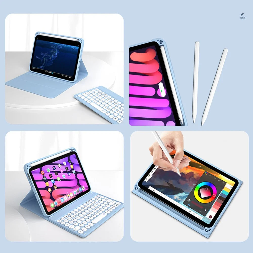 TPU Tablet Stand Case Dust-proof Magnetic Protective Cover with Detachable Bluetooth-compatible Keyboard Mouse Pencil Holder for iPad mini (2021) - Black - 3