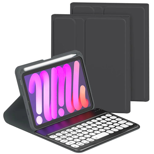 Shock Resistant TPU Tablet Stand Case Dust-proof Protective Cover with Magnetic Detachable Bluetooth-compatible Keyboard for iPad mini (2021) - Black - 1