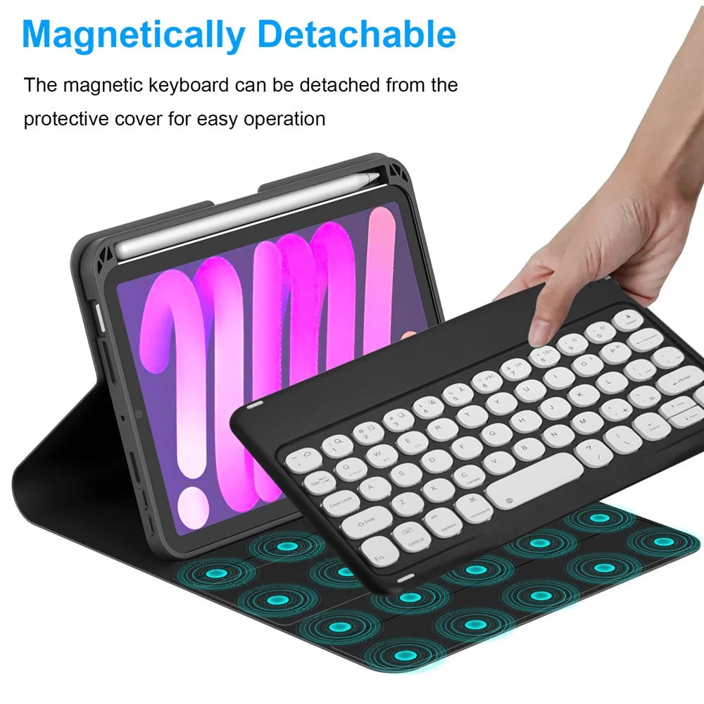 Shock Resistant TPU Tablet Stand Case Dust-proof Protective Cover with Magnetic Detachable Bluetooth-compatible Keyboard for iPad mini (2021) - Black - 4
