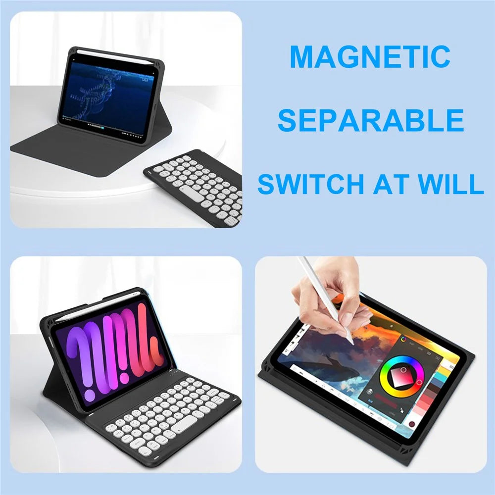 Shock Resistant TPU Tablet Stand Case Dust-proof Protective Cover with Magnetic Detachable Bluetooth-compatible Keyboard for iPad mini (2021) - Black - 5