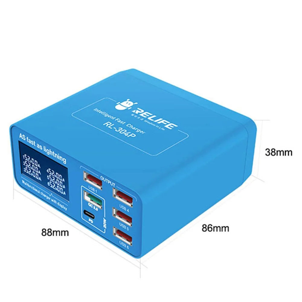 RELIFE RL-304P 6-Port Intelligent QC 3.0 PD Fast Charging Charger with Digital Display - 5