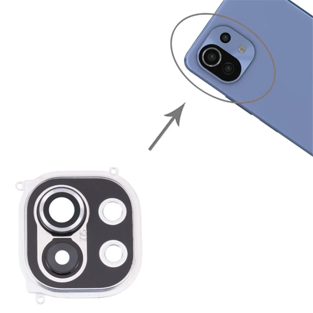 For Xiaomi Mi 11 M2011K2C/M2011K2G OEM Back Camera Lens Holder Cover with Glass Part (without Logo) - Silver - 3
