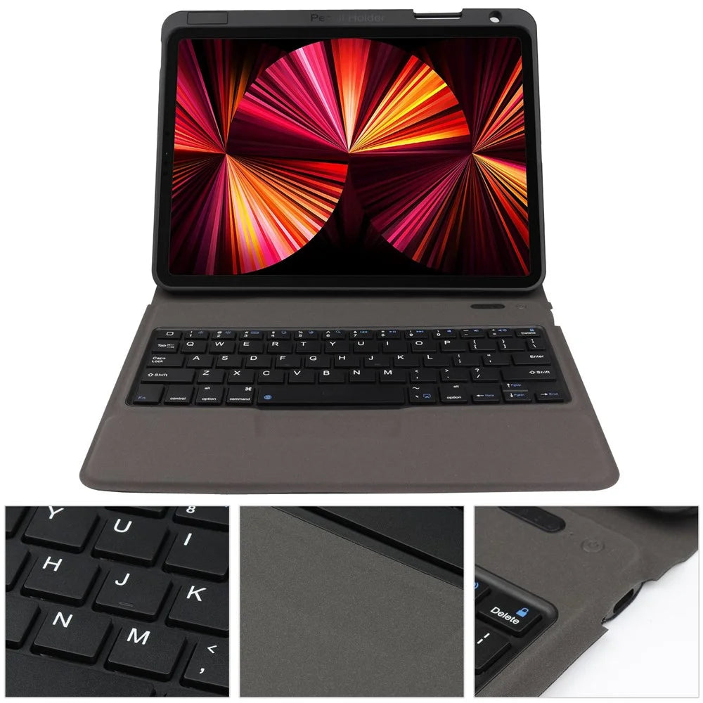 6212 For iPad 10.2 (2021)/(2020)/(2018)/iPad Air 10.5 inch (2019)/iPad Pro 10.5-inch (2017) Bluetooth-compatible Keyboard Case Wireless Keyboard Tablet Leather Cover with Stand/Pen Slot - Black - 6