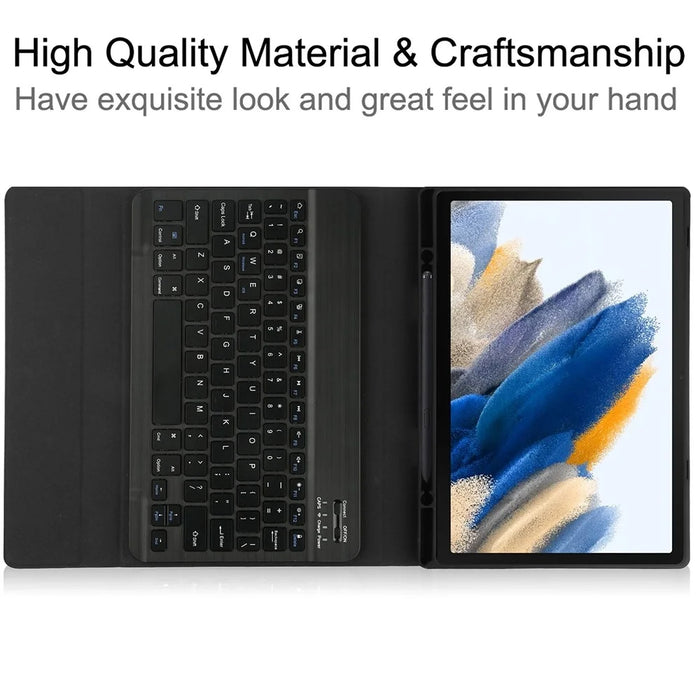 For Samsung Galaxy Tab A8 10.5 (2022) X205 / X200 Pen Slot Stand Tablet PU Leather Cover + Detachable Bluetooth-compatible Keyboard - Black - 2