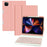 For  iPad Pro 12.9 (2021) / (2020) / (2018) Skin Touch PU Leather Cover Shell + Ultra Slim Square Key Cap Design Wireless Bluetooth-compatible Keyboard Set - Pink - 1