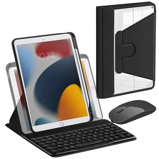 For iPad Pro 11 (2022) / (2021) / (2020) / (2018) / Air (2022) / (2020) 360-Degree Rotatory PU Leather Bluetooth-compatible 3.0 Keyboard Shell Set with Dual-Mode Mouse - Black - 1