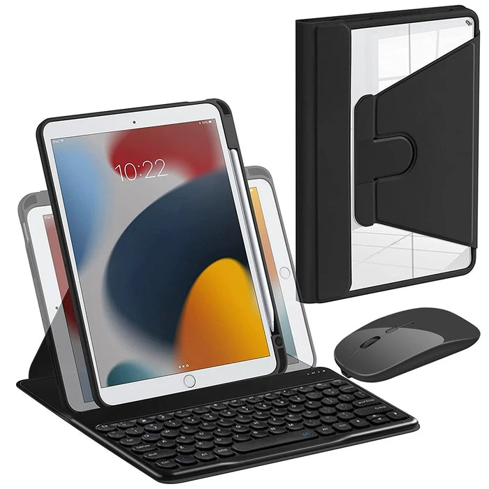 For iPad Pro 11 (2022) / (2021) / (2020) / (2018) / Air (2022) / (2020) 360-Degree Rotatory PU Leather Bluetooth-compatible 3.0 Keyboard Shell Set with Dual-Mode Mouse - Black - 1