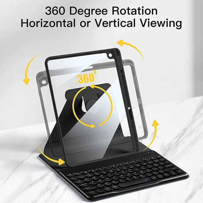 For iPad Pro 11 (2022) / (2021) / (2020) / (2018) / Air (2022) / (2020) 360-Degree Rotatory PU Leather Bluetooth-compatible 3.0 Keyboard Shell Set with Dual-Mode Mouse - Black - 3