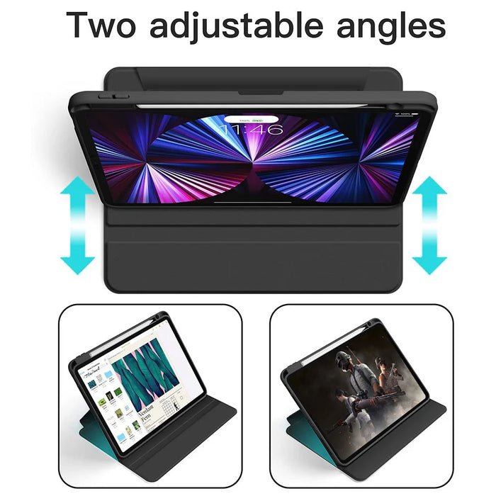 For iPad Pro 11 (2022) / (2021) / (2020) / (2018) / Air (2022) / (2020) 360-Degree Rotatory PU Leather Bluetooth-compatible 3.0 Keyboard Shell Set with Dual-Mode Mouse - Black - 4