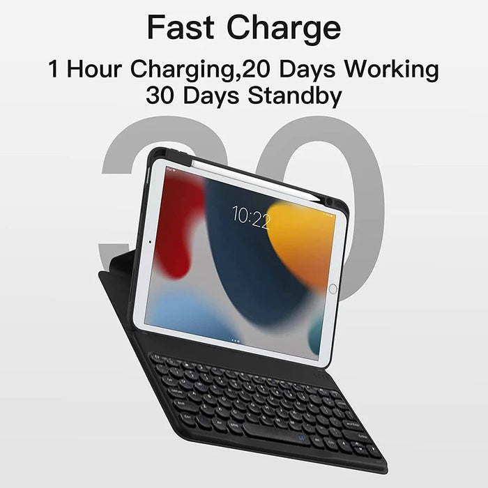 For iPad Pro 11 (2022) / (2021) / (2020) / (2018) / Air (2022) / (2020) 360-Degree Rotatory PU Leather Bluetooth-compatible 3.0 Keyboard Shell Set with Dual-Mode Mouse - Black - 5
