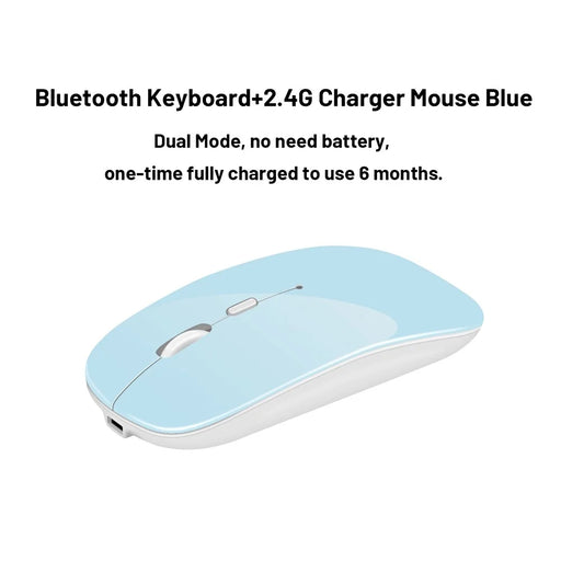 For iPad 10.2 (2019)/(2020)/(2021) 360-Degree Rotation PU Leather Bluetooth-compatible 3.0 Keyboard Shell Set with Transparent Back Plate + Dual-Mode Mouse - Blue - 2
