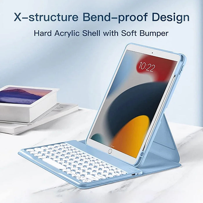 For iPad 10.2 (2019)/(2020)/(2021) 360-Degree Rotation PU Leather Bluetooth-compatible 3.0 Keyboard Shell Set with Transparent Back Plate + Dual-Mode Mouse - Blue - 5