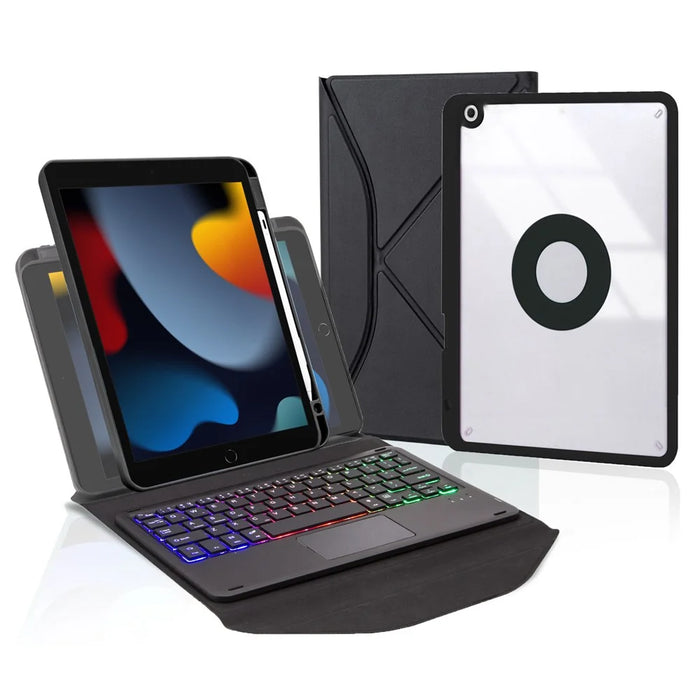 Z102B-AS For iPad 10.2 (2021)/(2019)/(2020) Detachable 3-Color Backlit Bluetooth-compatible Keyboard with TouchPad Protective Case Anti-Drop Tablet Cover Built-in Pencil Slot - Black - 1