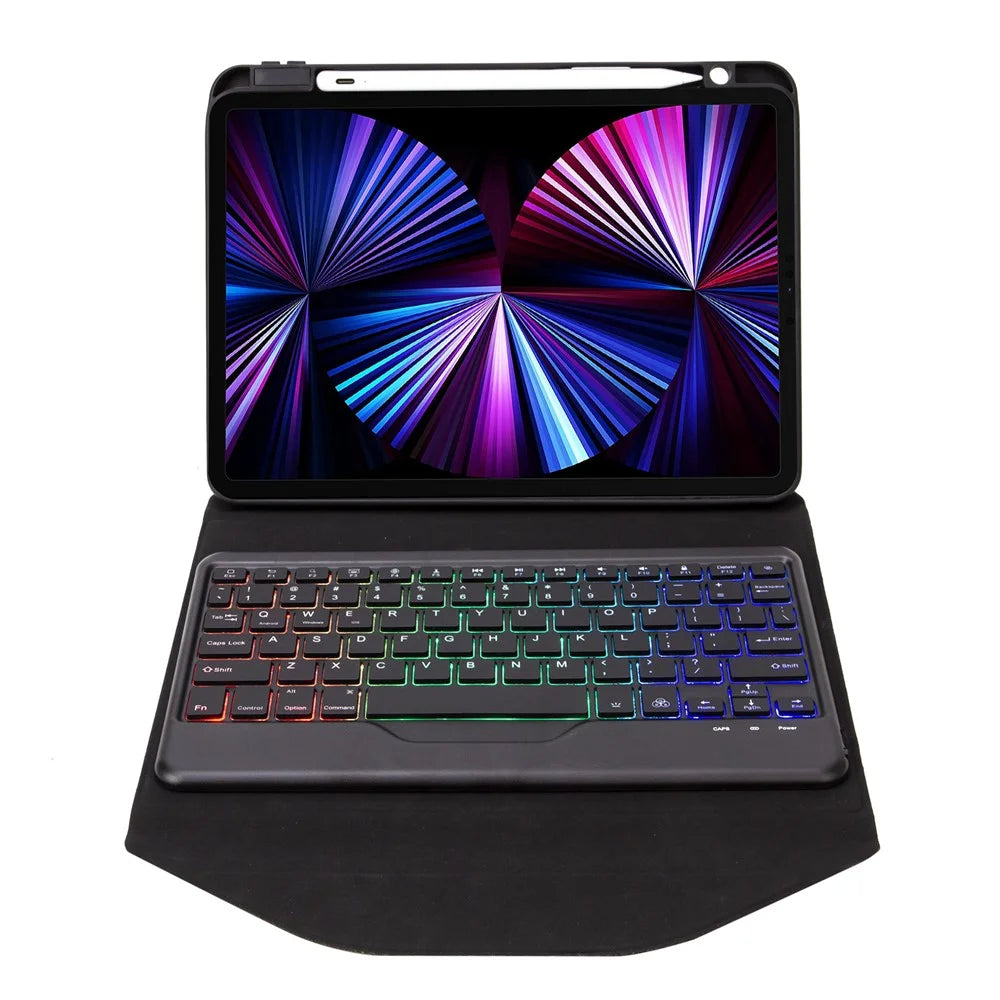 Z11BS For iPad Pro 11 (2018) / (2020) / (2021) 3-Color Backlit Bluetooth-compatible Keyboard Case Anti-Drop Protective Cover Pencil Slot Design Tablet Case - Black - 3