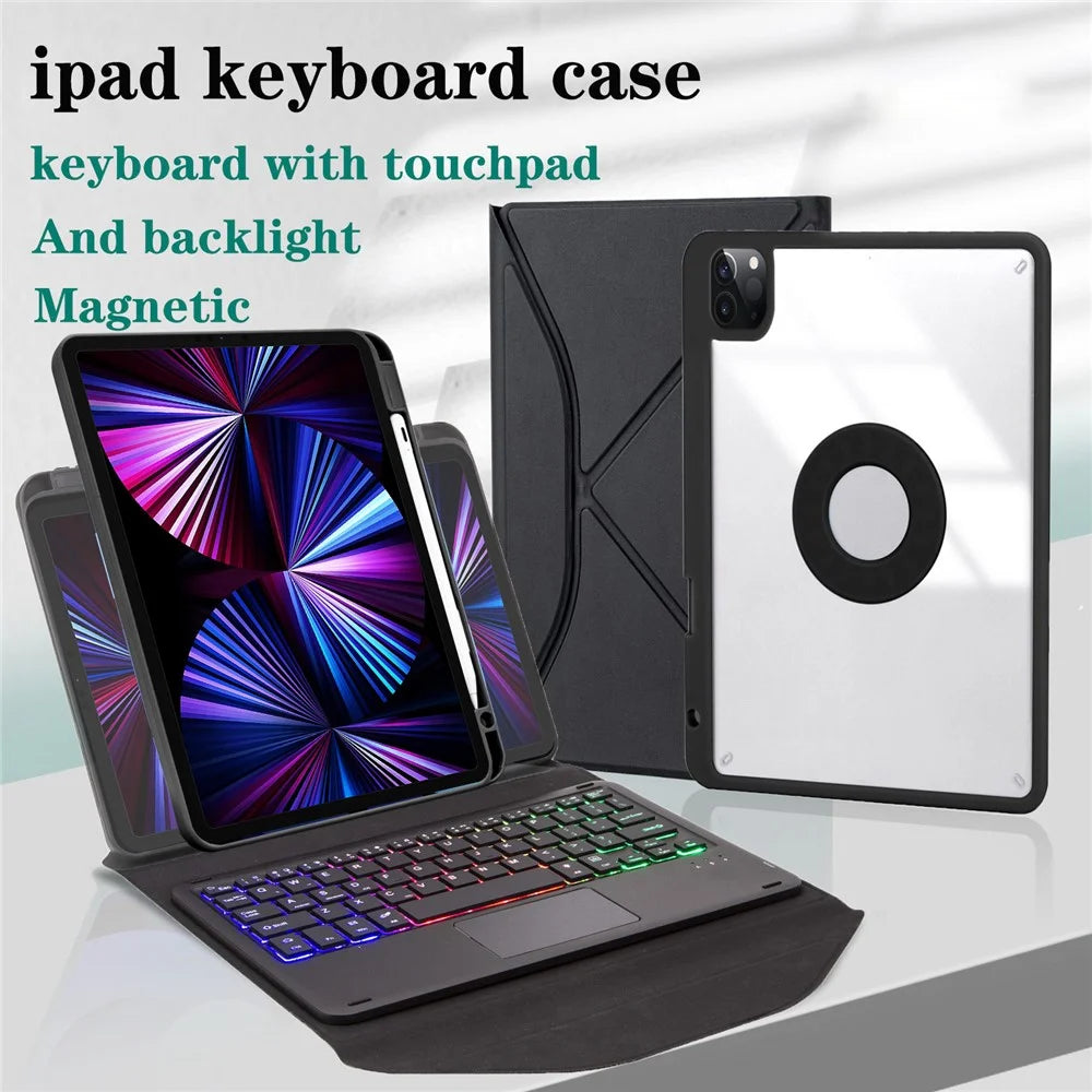 Z11B-AS For iPad Pro 11 (2018) / (2020) / (2021) Detachable Bluetooth-compatible Keyboard Case with TouchPad / 3-Color Backlit Anti-Drop Protective Tablet Cover with Pencil Slot - Black - 2