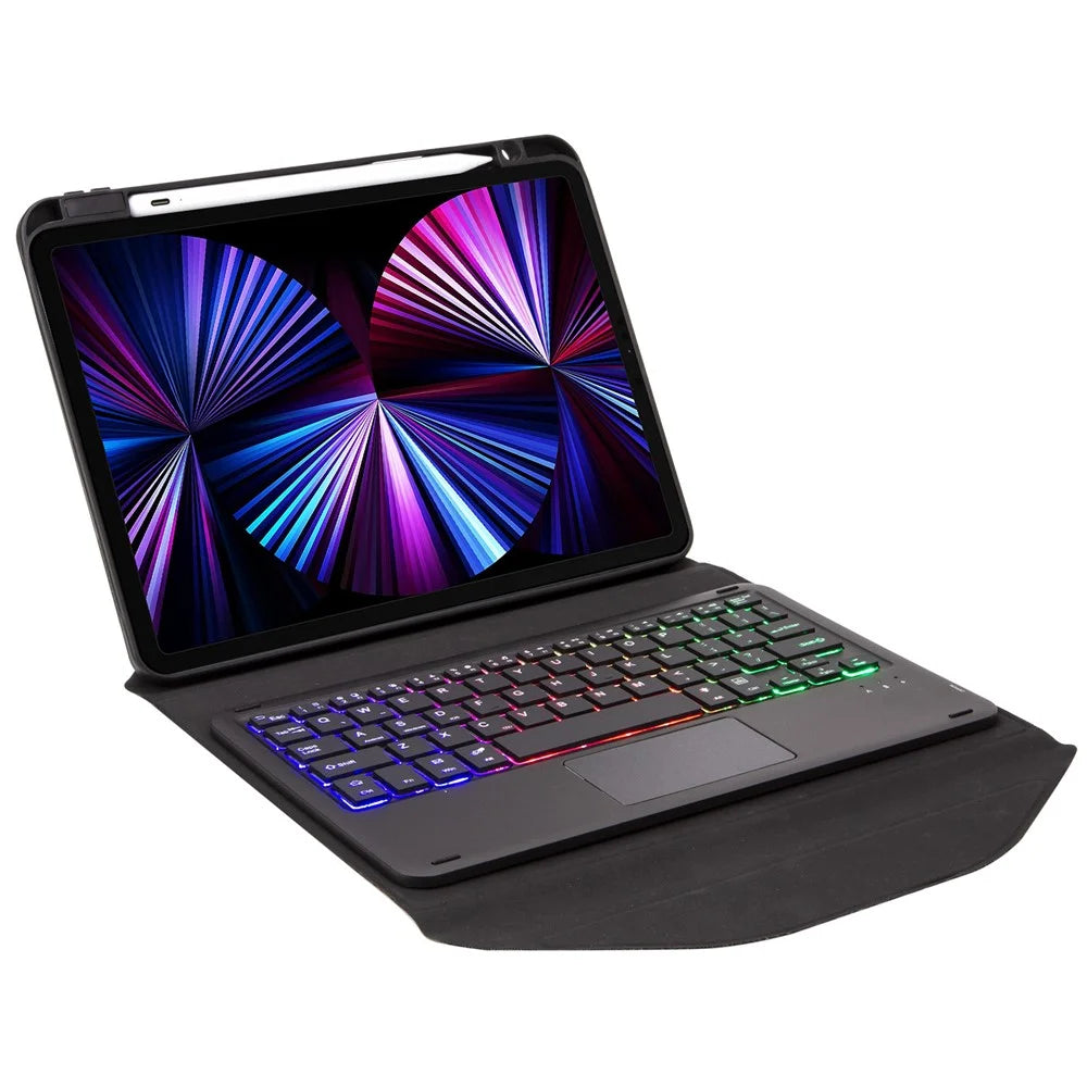 Z11B-AS For iPad Pro 11 (2018) / (2020) / (2021) Detachable Bluetooth-compatible Keyboard Case with TouchPad / 3-Color Backlit Anti-Drop Protective Tablet Cover with Pencil Slot - Black - 3