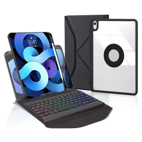 Z098BS For iPad Air (2020)/(2022) Detachable Bluetooth-compatible Keyboard with 3-Color Backlit Protective Cover Anti-Drop Tablet Case with Pencil Slot - Black - 1