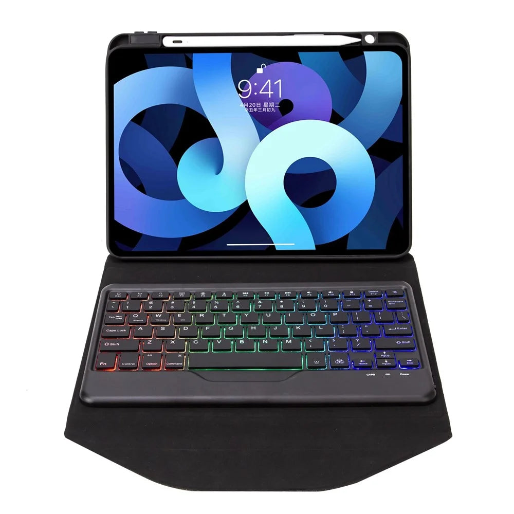 Z098BS For iPad Air (2020)/(2022) Detachable Bluetooth-compatible Keyboard with 3-Color Backlit Protective Cover Anti-Drop Tablet Case with Pencil Slot - Black - 3