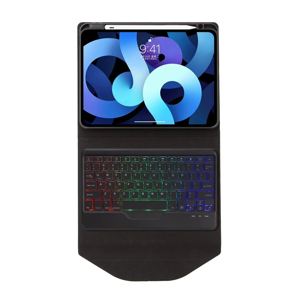 Z098BS For iPad Air (2020)/(2022) Detachable Bluetooth-compatible Keyboard with 3-Color Backlit Protective Cover Anti-Drop Tablet Case with Pencil Slot - Black - 5