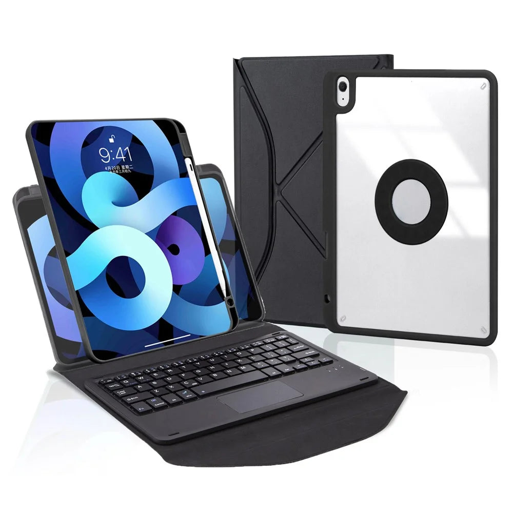 Z098B-A For iPad Air (2020)/(2022) Wireless BT Keyboard Case with TouchPad Scratch-Proof Protective Cover Tablet Case with Pencil Slot - Black - 1