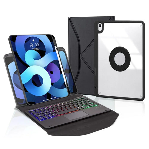 Z098B-AS For iPad Air (2020)/(2022) 3-Color Backlit Bluetooth-compatible Keyboard Case with TouchPad Anti-Drop Protective Cover Pencil Slot Design Tablet Case - Black - 1