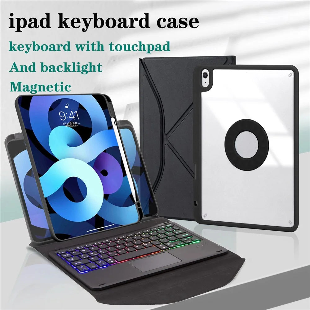 Z098B-AS For iPad Air (2020)/(2022) 3-Color Backlit Bluetooth-compatible Keyboard Case with TouchPad Anti-Drop Protective Cover Pencil Slot Design Tablet Case - Black - 2