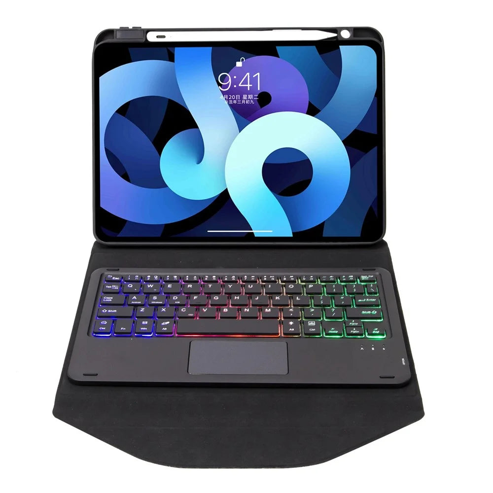 Z098B-AS For iPad Air (2020)/(2022) 3-Color Backlit Bluetooth-compatible Keyboard Case with TouchPad Anti-Drop Protective Cover Pencil Slot Design Tablet Case - Black - 4