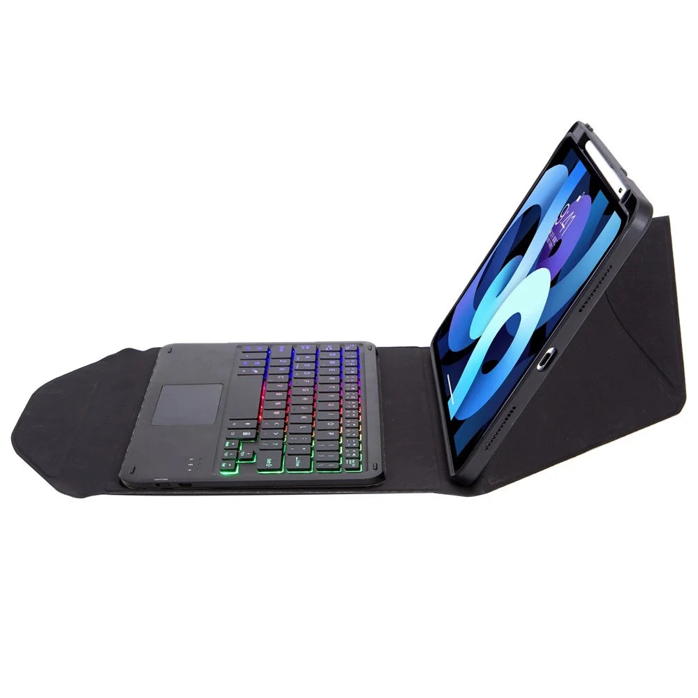 Z098B-AS For iPad Air (2020)/(2022) 3-Color Backlit Bluetooth-compatible Keyboard Case with TouchPad Anti-Drop Protective Cover Pencil Slot Design Tablet Case - Black - 5