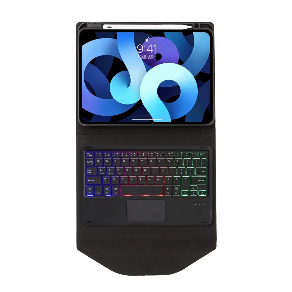 Z098B-AS For iPad Air (2020)/(2022) 3-Color Backlit Bluetooth-compatible Keyboard Case with TouchPad Anti-Drop Protective Cover Pencil Slot Design Tablet Case - Black - 6
