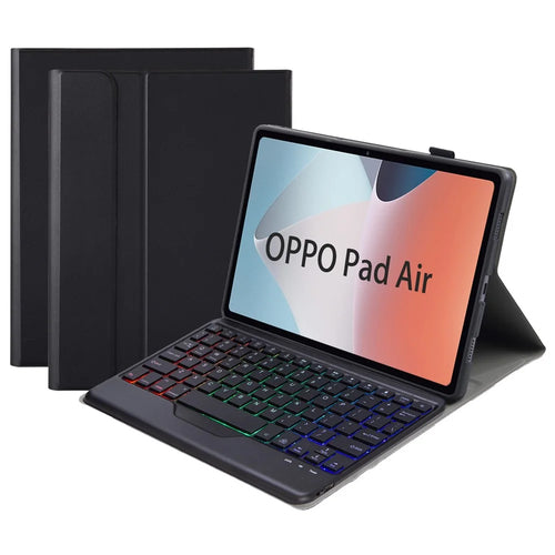 OP12-BS For Oppo Pad Air 10.4-inch PU Leather+TPU Protective Case with 3-Color Backlit Bluetooth-compatible Keyboard - Black - 1
