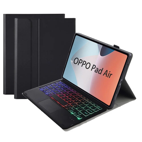 OP12-AS For Oppo Pad Air 10.4-inch PU Leather Anti-Scratch Case 3-Color Backlit Bluetooth-compatible Keyboard with TouchPad - Black - 1