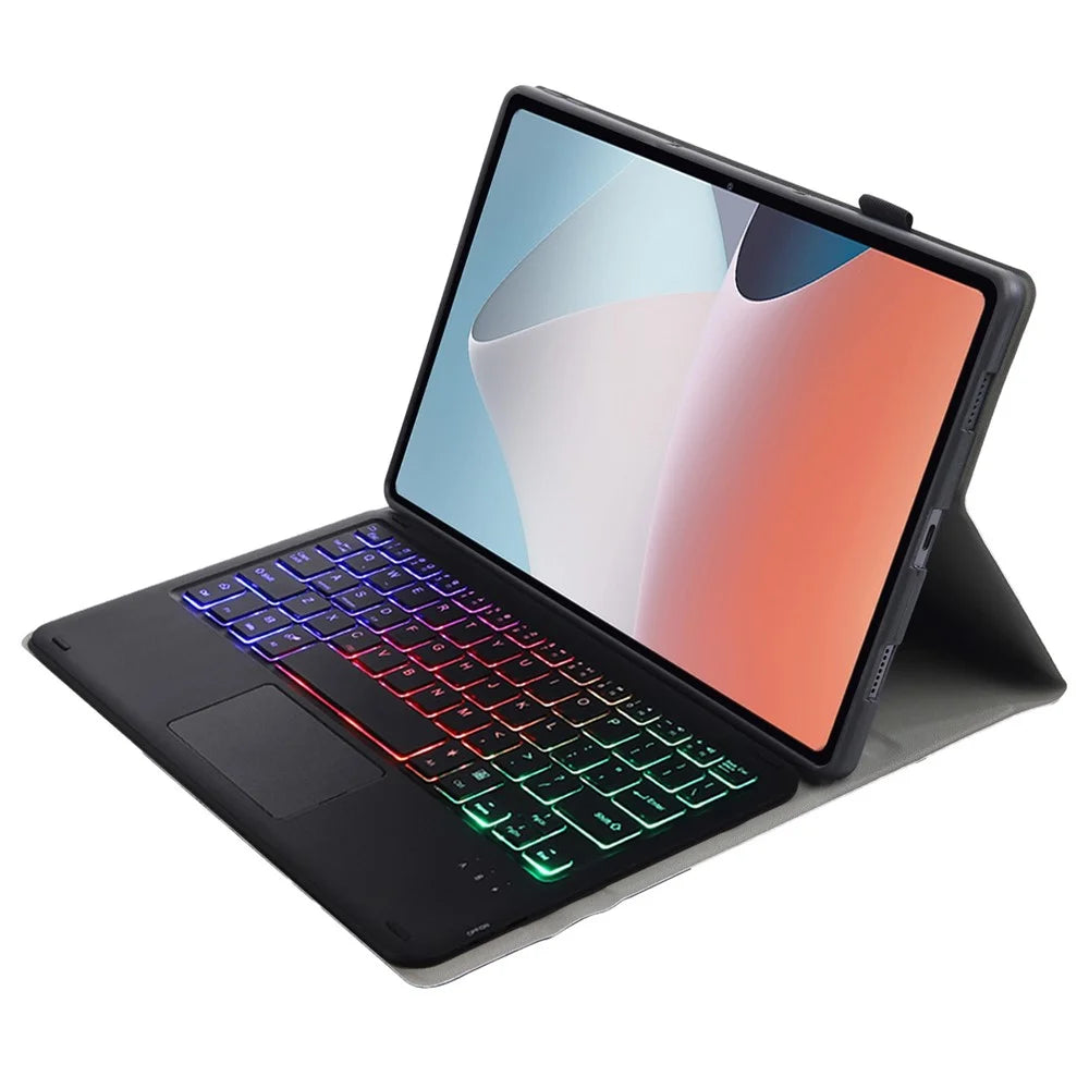 OP12-AS For Oppo Pad Air 10.4-inch PU Leather Anti-Scratch Case 3-Color Backlit Bluetooth-compatible Keyboard with TouchPad - Black - 3