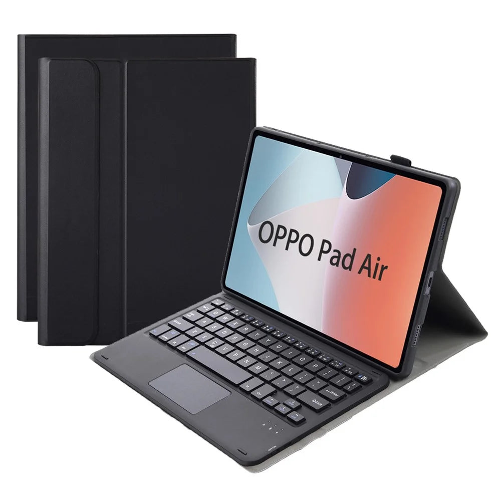 OP12-A For Oppo Pad Air 14-inch Shockproof Stand Case + Bluetooth-compatible Keyboard with Touchpad Protective Leather Folio Flip Cover - Black - 1