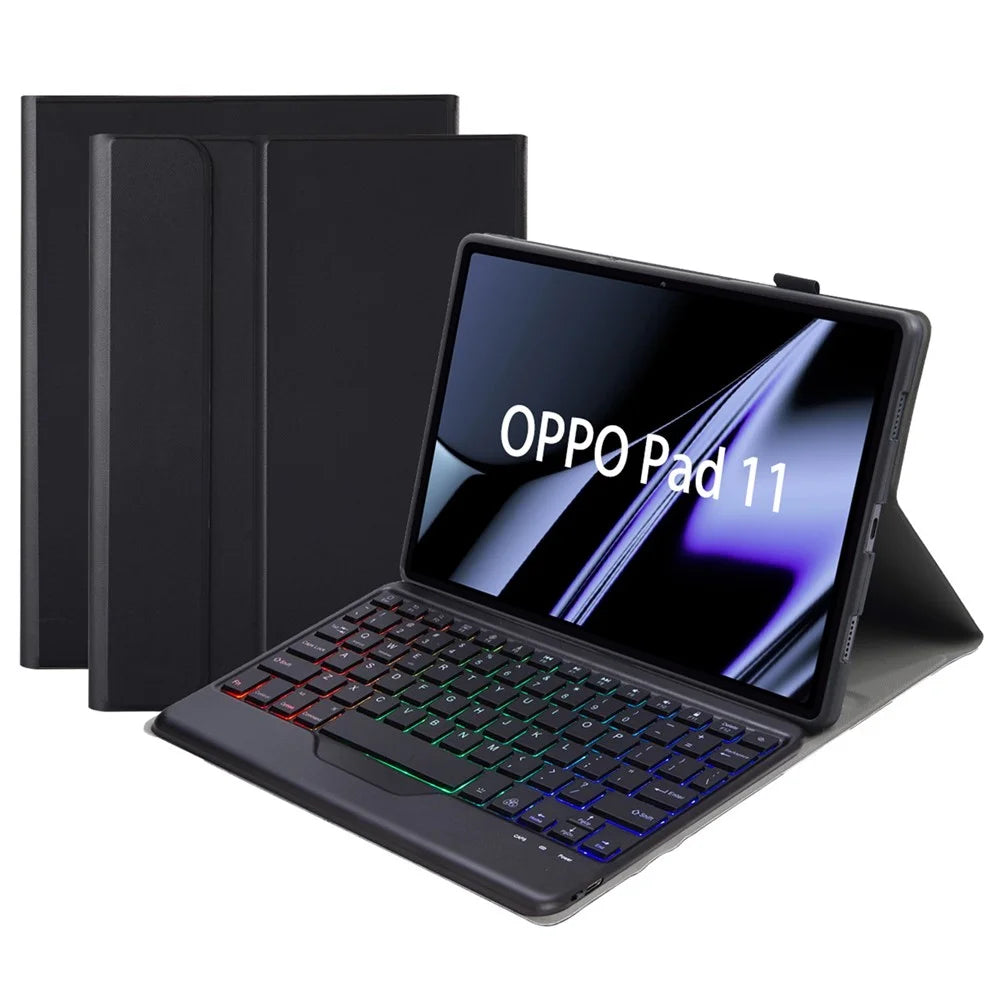OP11-BS For Oppo Pad 11-inch Detachable Bluetooth-compatible Keyboard Case with 3-Color Backlit PU Leather+TPU Protective Cover - Black - 1