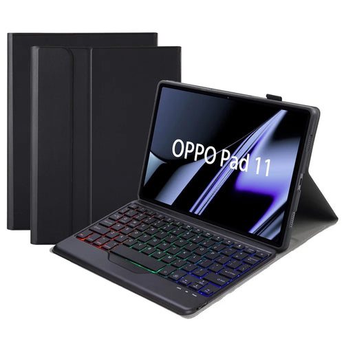 OP11-BS For Oppo Pad 11-inch Detachable Bluetooth-compatible Keyboard Case with 3-Color Backlit PU Leather+TPU Protective Cover - Black - 1