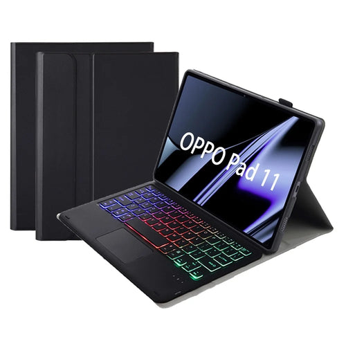 OP11-AS For Oppo Pad 11-inch PU Leather Protective Case + Detachable Bluetooth-compatible Keyboard with 3-Color Backlit  / TouchPad - Black - 1
