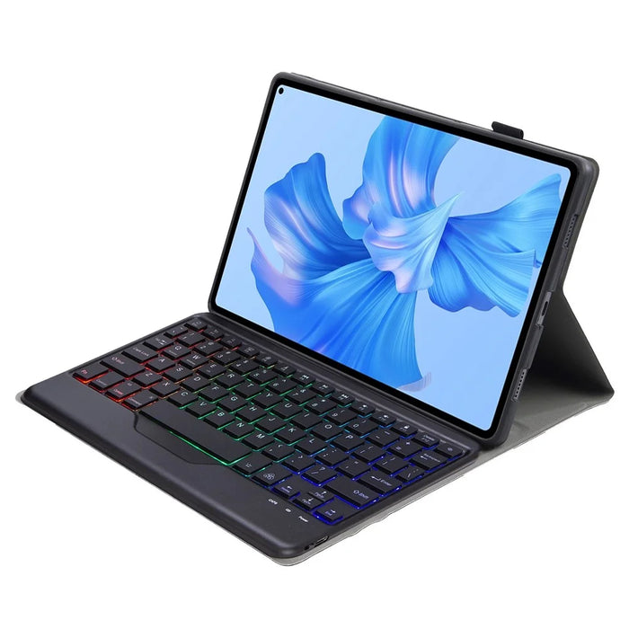 AHW12-BS For Huawei MatePad Pro 11 (2022) Leather Stand Cover Protective Case with Detachable Tri-color Backlight Bluetooth-compatible Keyboard - Black - 2