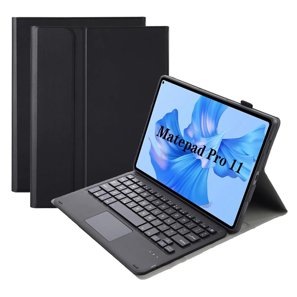 AHW12-A For Huawei MatePad Pro 11 (2022) Detachable Bluetooth-compatible Keyboard with TouchPad PU Leather+TPU Protective Case - Black - 1