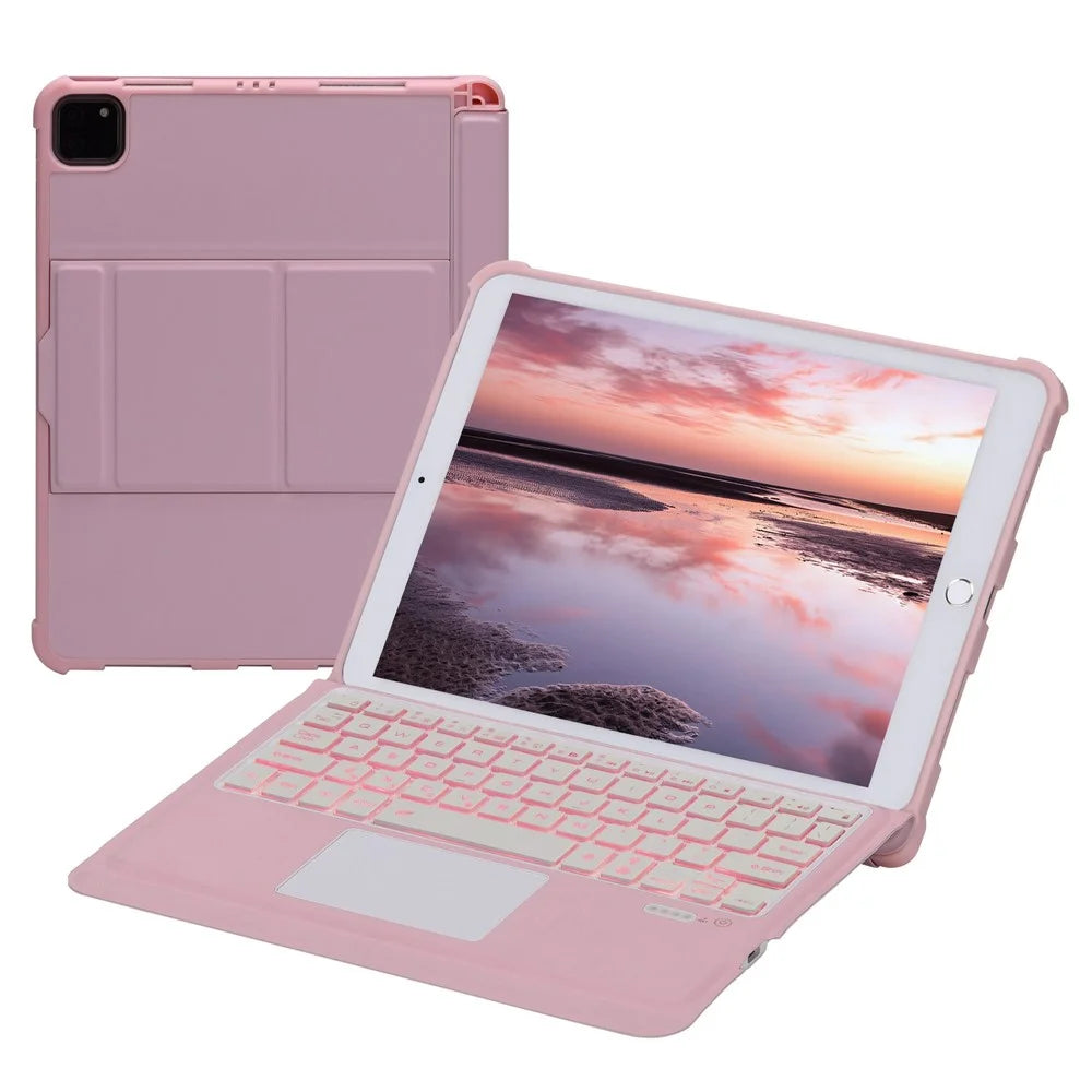 T207D For iPad Air (2020) / (2022) PU Leather Anti-Drop Case + Detachable Bluetooth-compatible Keyboard with TouchPad - Pink - 1
