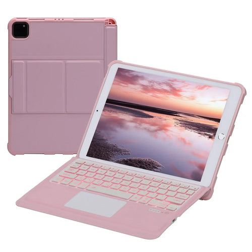 T207D For iPad Air (2020) / (2022) PU Leather Anti-Drop Case + Detachable Bluetooth-compatible Keyboard with TouchPad - Pink - 1
