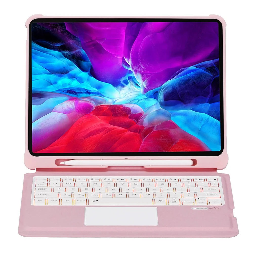 T207D For iPad Air (2020) / (2022) PU Leather Anti-Drop Case + Detachable Bluetooth-compatible Keyboard with TouchPad - Pink - 2