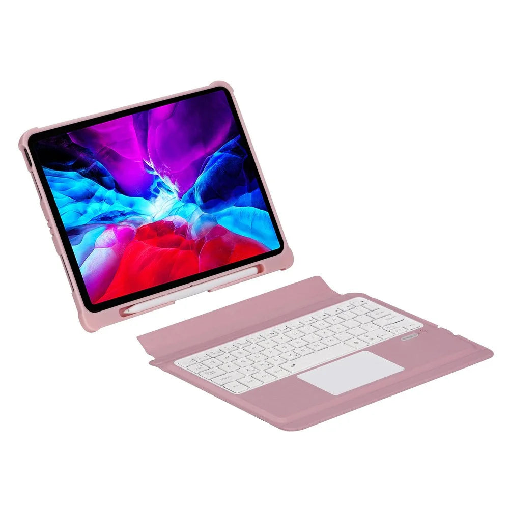 T207D For iPad Air (2020) / (2022) PU Leather Anti-Drop Case + Detachable Bluetooth-compatible Keyboard with TouchPad - Pink - 3