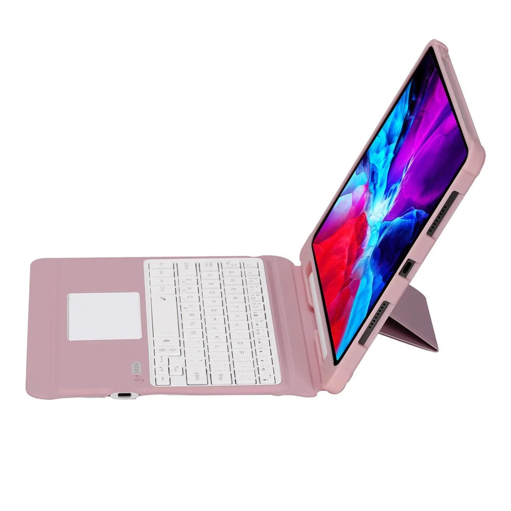 T207D For iPad Air (2020) / (2022) PU Leather Anti-Drop Case + Detachable Bluetooth-compatible Keyboard with TouchPad - Pink - 5