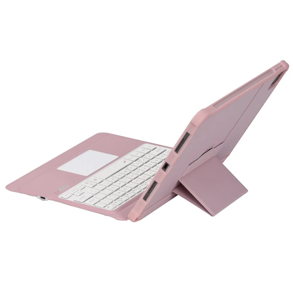T207D For iPad Air (2020) / (2022) PU Leather Anti-Drop Case + Detachable Bluetooth-compatible Keyboard with TouchPad - Pink - 6